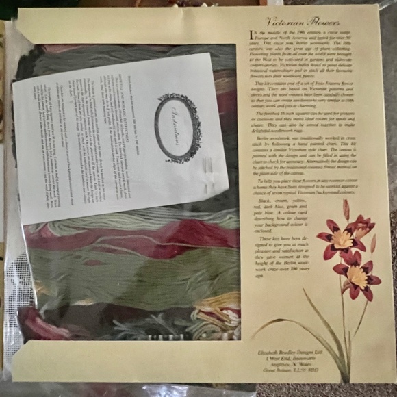 Rare Vintage 1988 Elizabeth Bradley Needlepoint Kit Victorian Flowers Winter NEW - Picture 10 of 11